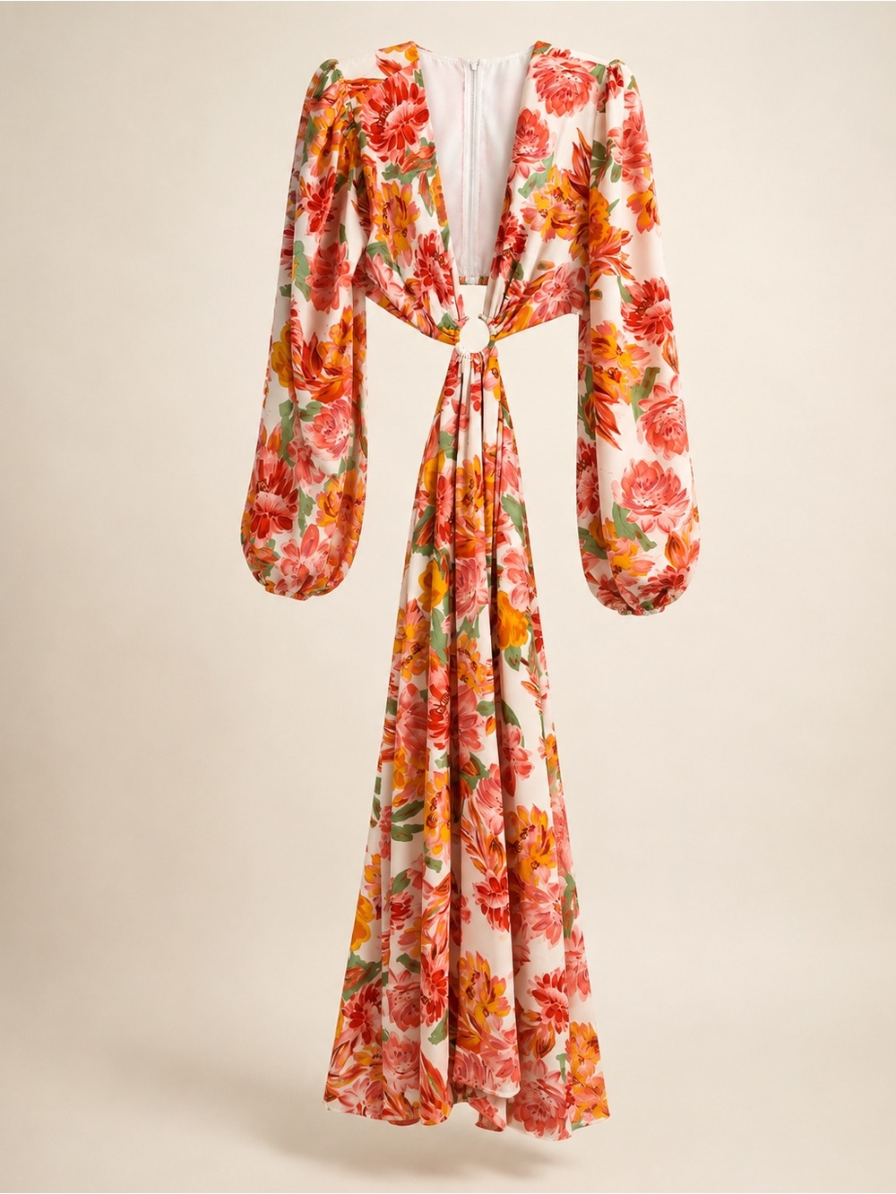 Reverse Floral Maxi Dress in Pink, Orange & Green